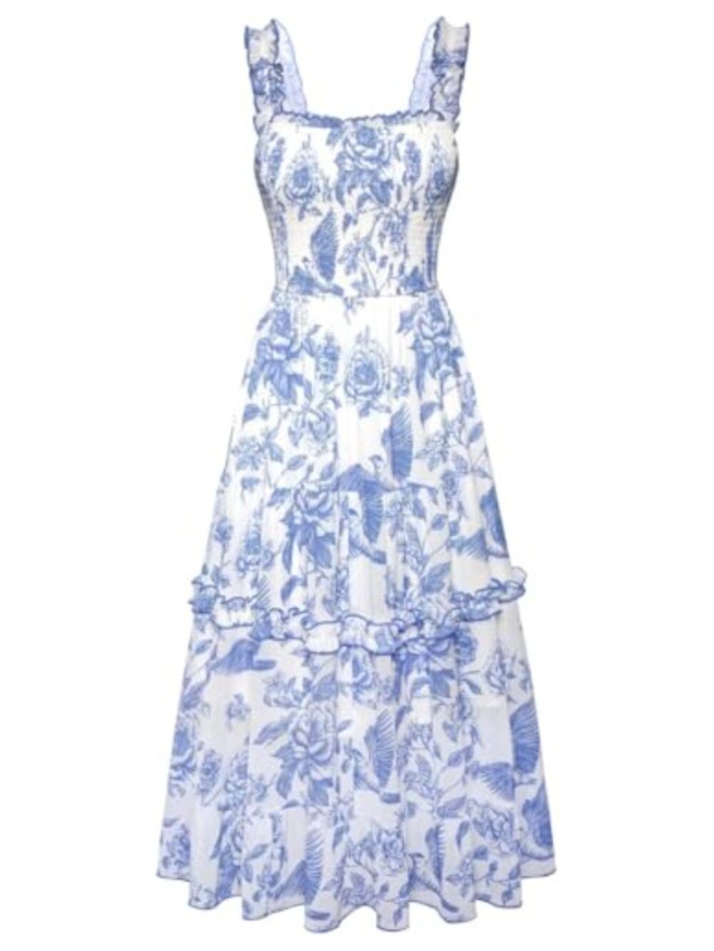 Floral Maxi Summer Dress Square Neck Smocked Bodice Tiered Skirt Sleeveless